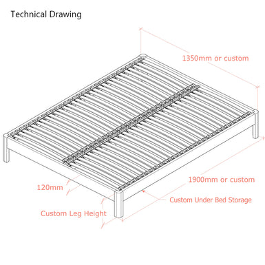 Darwin | 4ft 6 UK Double Size | Oak Bed Frame | Radius Legs