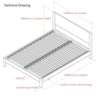 Epping | 4ft 6 UK Double Size | Oak Bed Frame | Integrated Headboard