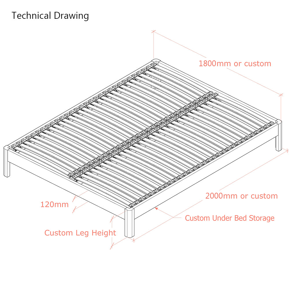 Darwin | 6ft UK Super King Size | Oak Bed Frame | Radius Legs