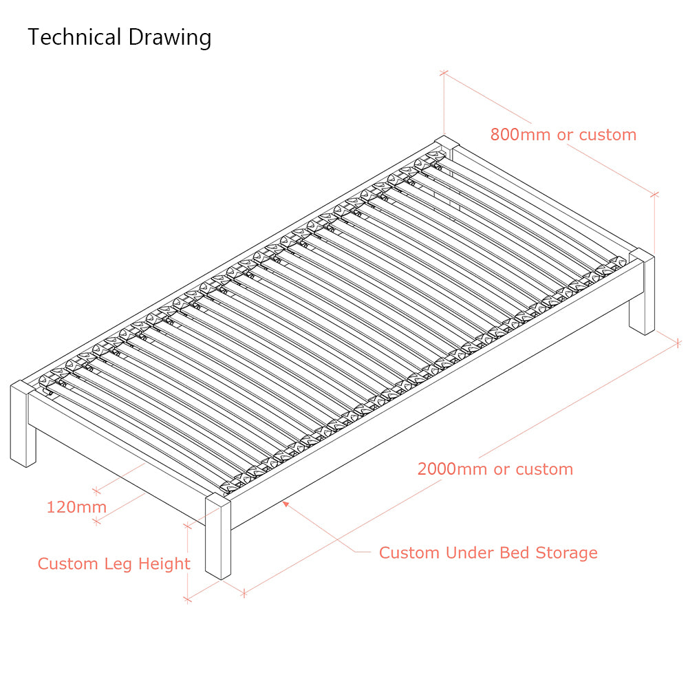 Parkhurst | European Small Single Size 80cm x 200cm | Oak Bed Frame | Rectangle Legs