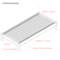 Parkhurst | European Small Single Size 80cm x 200cm | Oak Bed Frame | Rectangle Legs