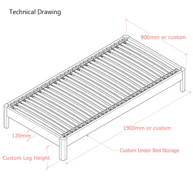 Darwin | 3ft Uk Single Size | Oak Bed Frame | Radius Legs
