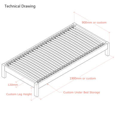Parkhurst | 3ft UK Single Size | Oak Bed Frame | Rectangle Legs