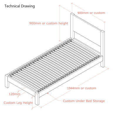 Epping | 3ft UK Single Size | Oak Bed Frame | Integrated Headboard