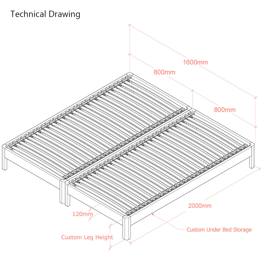 Darwin | 160cm European King Size | Oak Bed Frame Set | Zip and Link