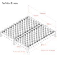 Darwin | 160cm European King Size | Oak Bed Frame Set | Zip and Link