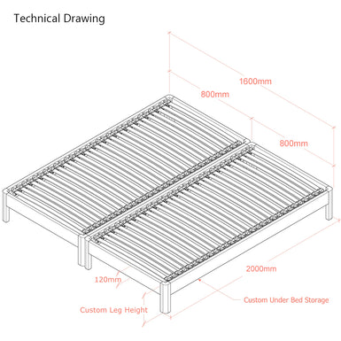 Darwin | 160cm European King Size | Oak Bed Frame Set | Zip and Link