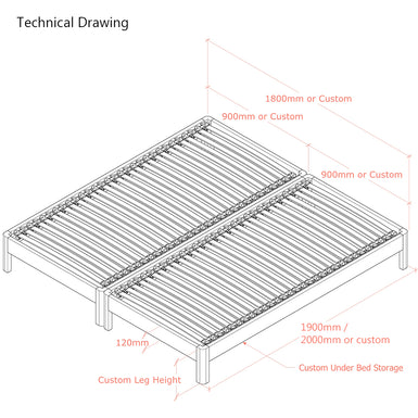 Darwin | 6ft UK Super-King Size | Oak Bed Frame Set | Zip and Link