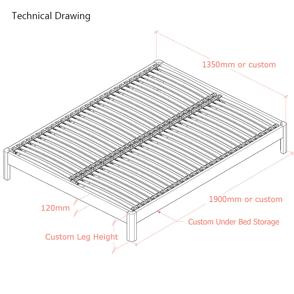 Darwin | 4ft 6 UK Double Size | Oak Bed Frame | Radius Legs