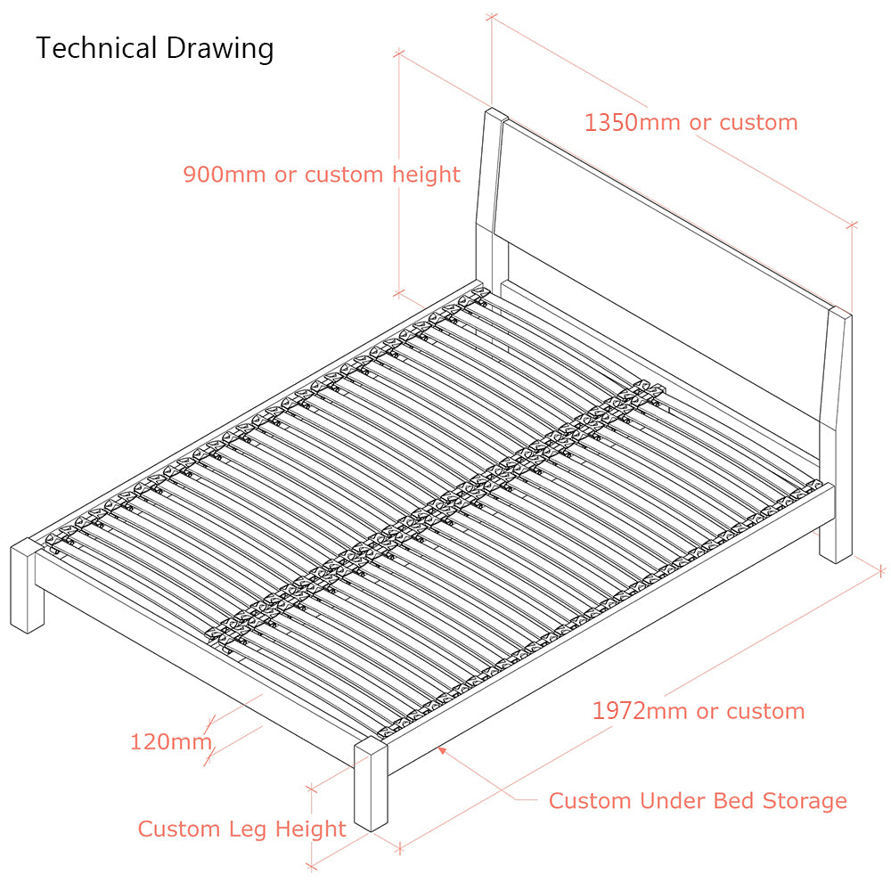 Hamsterley | 4ft 6 UK Double Size | Oak Bed Frame | Integrated Sloped Headboard