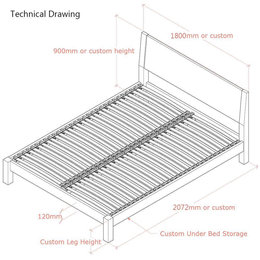 Hamsterley | Emperor Size | Oak Bed Frame | Integrated Sloped Headboard
