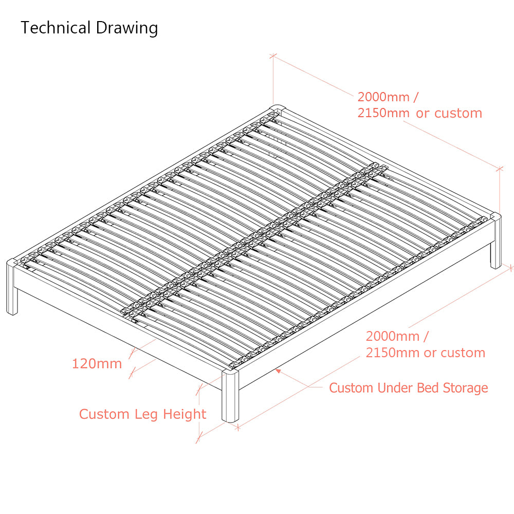 Darwin | Emperor Size (200cm or 215cm) | Oak Bed Frame | Radius Legs