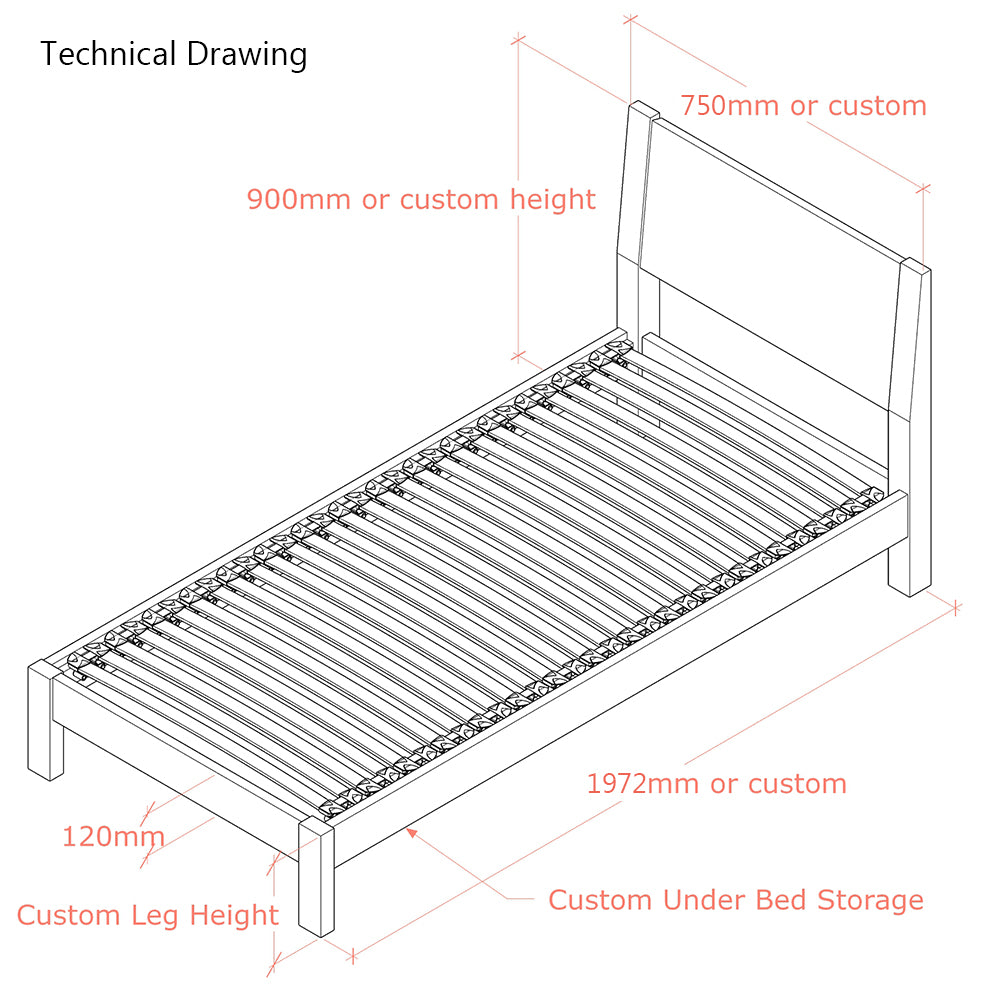 Hamsterley | 2ft 6 UK Small Single Size | Oak Bed Frame | Integrated Sloped Headboard