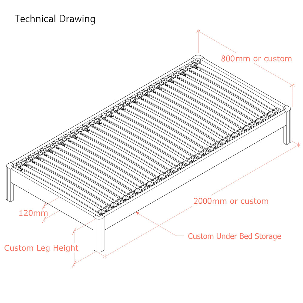 Darwin | European Small Single 80cm x 200cm | Oak Bed Frame | Radius Legs
