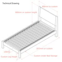 Hamsterley European Small Single 80cm Solid Oak Bed Frame with integrated Angled Headboard