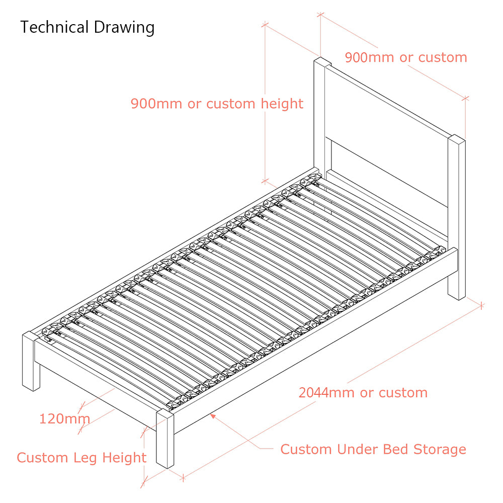 Epping | European Single Size 90cm x 200cm | Oak Bed Frame | Integrated Headboard