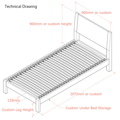 Hamsterley European Single 90cm x 200cm Solid Oak Bed Frame with integrated Angled Headboard