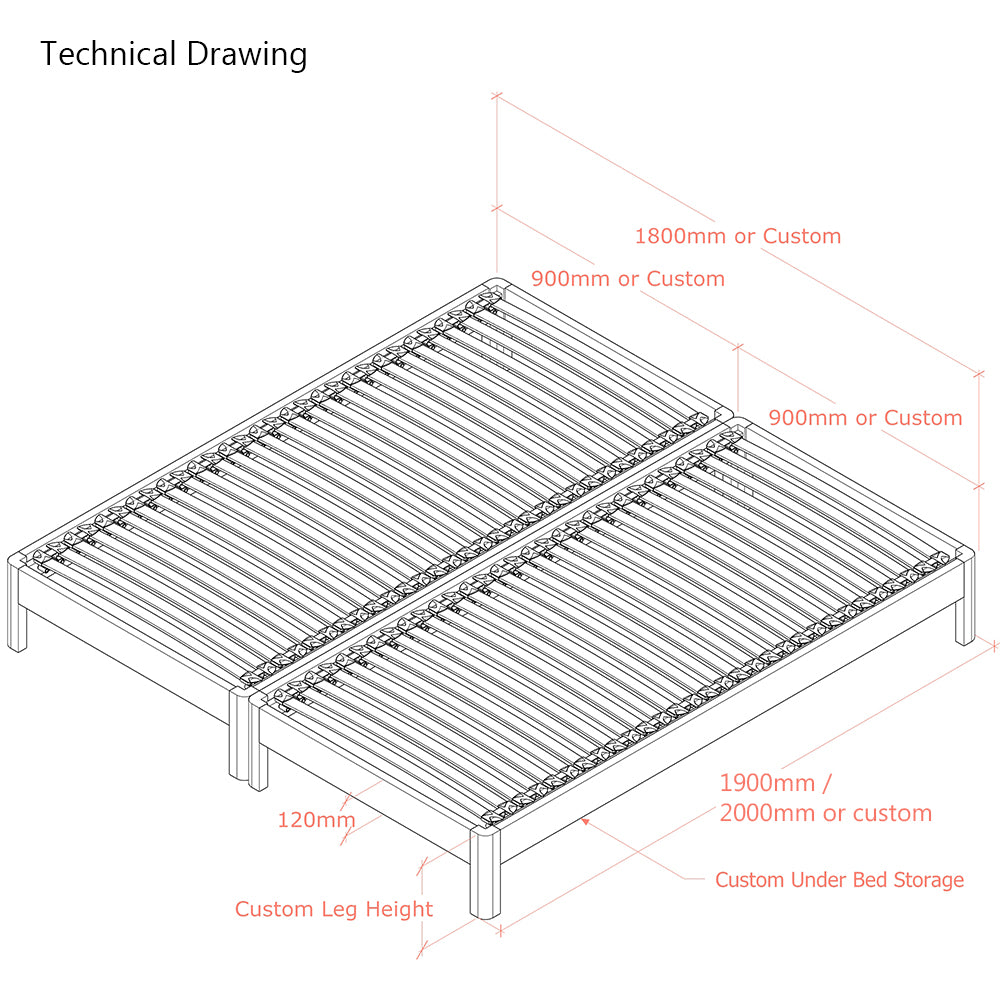 Darwin | 6ft UK Super-King Size | Oak Bed Frame Set | Zip and Link