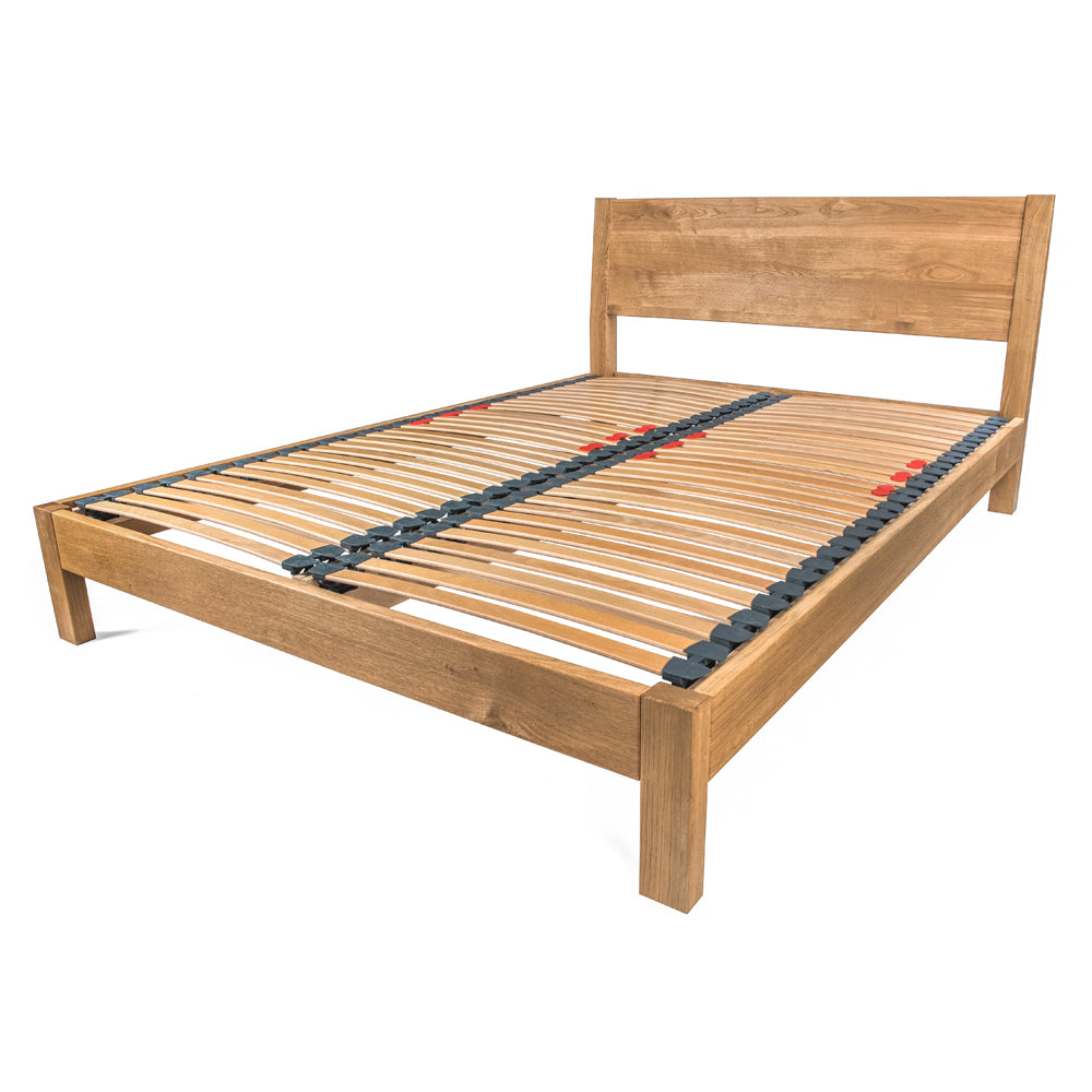 Hamsterley European Double 140cm Size Solid Oak Bed Frame with integrated Angled Headboard